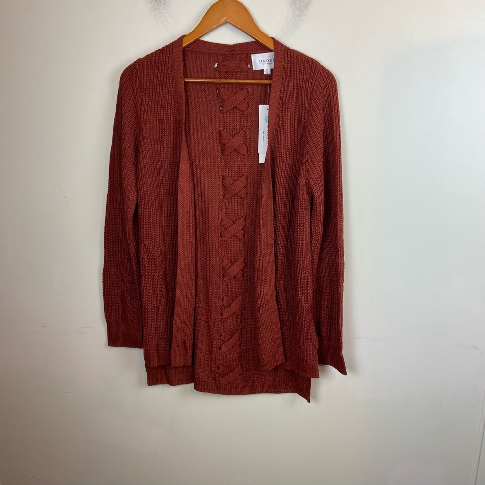 Pinque‎ Artisan Rust Open Front Longline Cardigan NWT Size Medium Fall Cozy Warm